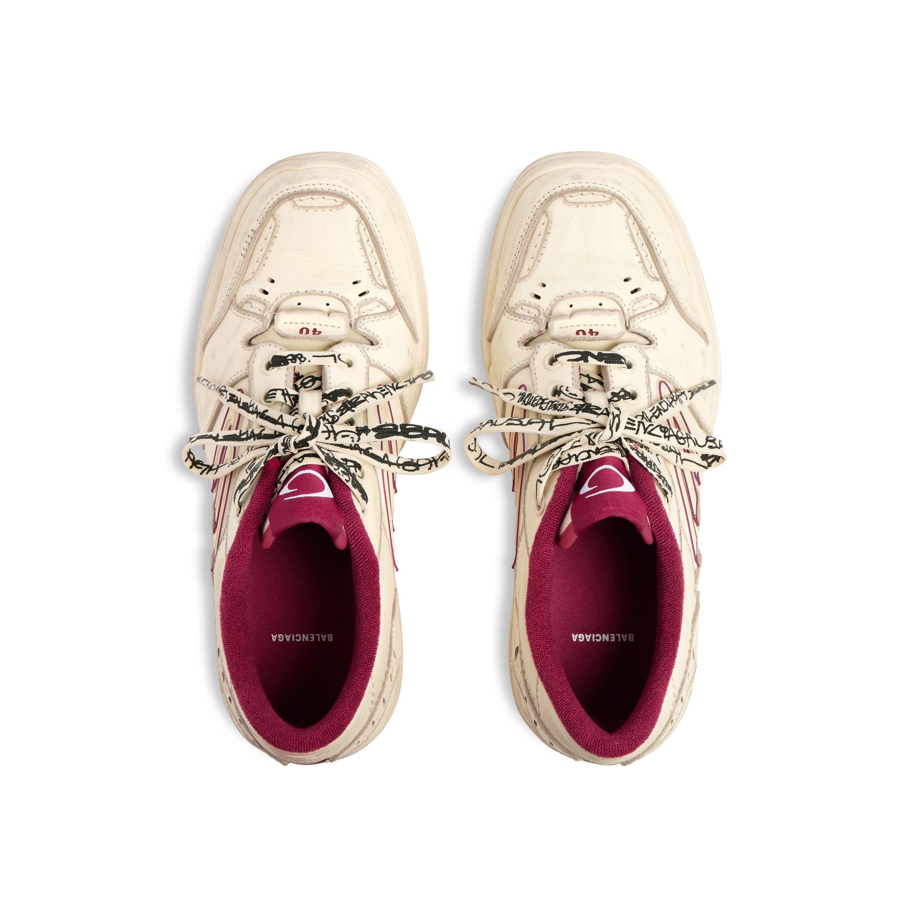 Balenciaga Men’s Hamptons Medium Worn-Out Sneaker – Off-White / Red