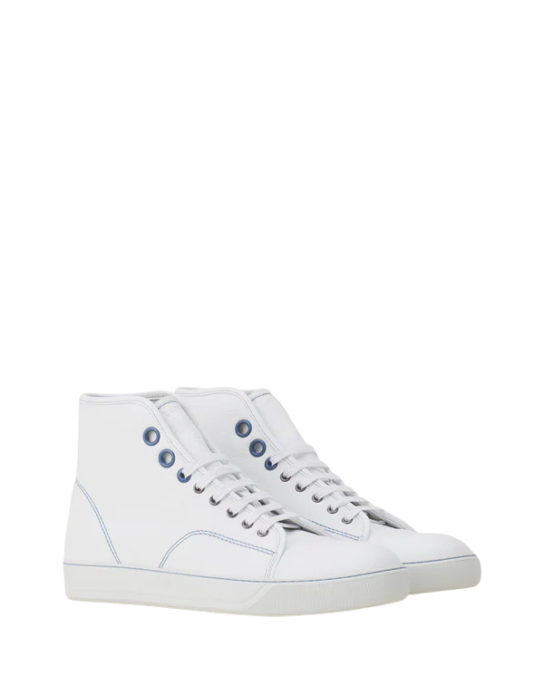 Lanvin DBB1 High-Top Leather Sneakers – White/Blue