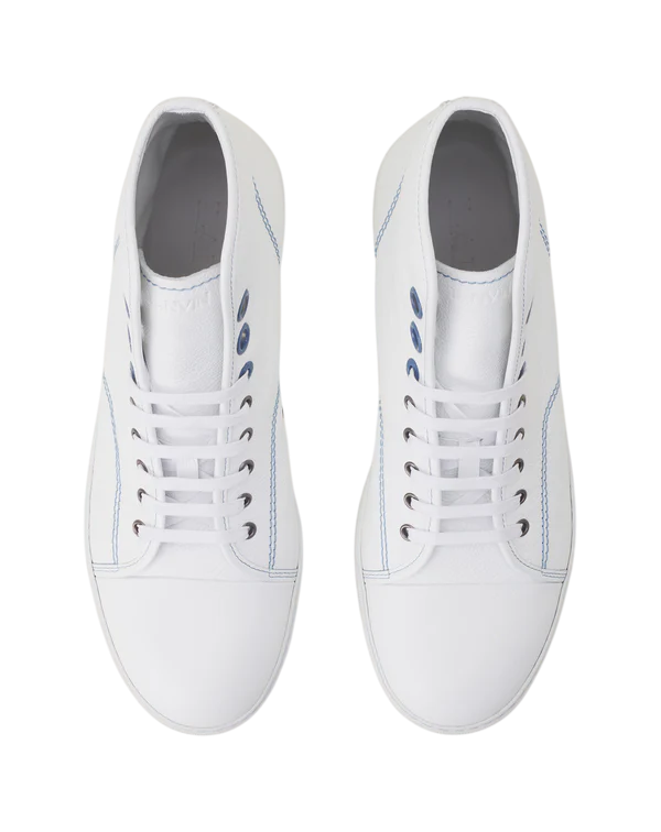 Lanvin DBB1 High-Top Leather Sneakers – White/Blue