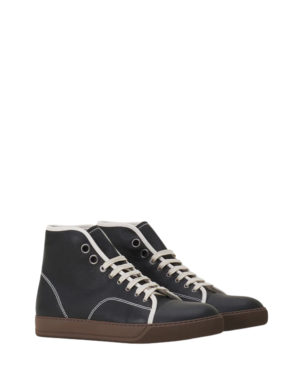 Lanvin DBB1 High-Top Leather Sneakers – Black/Off White