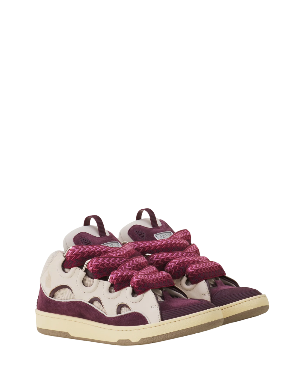 Lanvin Curb Leather Sneaker – Beige/Burgundy