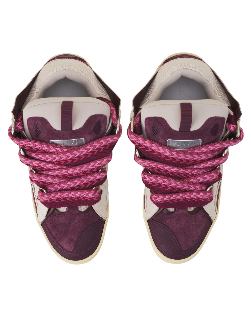 Lanvin Curb Leather Sneaker – Beige/Burgundy