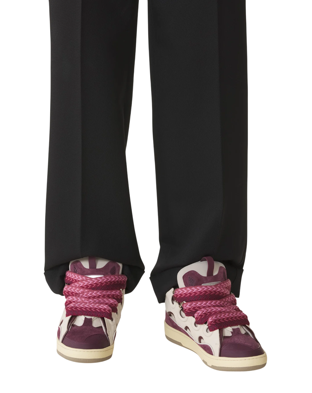 Lanvin Curb Leather Sneaker – Beige/Burgundy