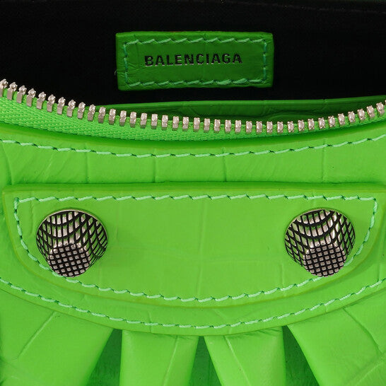 Balenciaga Le Cagole Mini Leather Purse In Acid Green