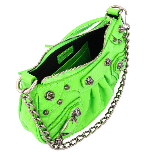 Balenciaga Le Cagole Mini Leather Purse In Acid Green