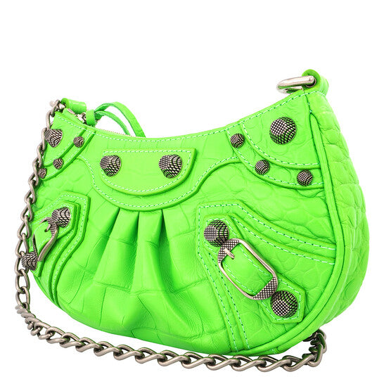 Balenciaga Le Cagole Mini Leather Purse In Acid Green