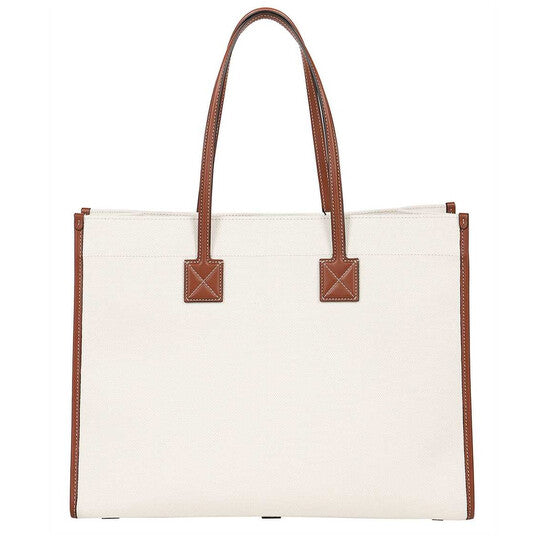 Burberry Freya Medium Two-tone Canvas And Leather Tote In Natural/Tan