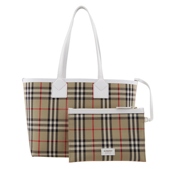 Burberry Ladies Archive Beige Check Cotton Canvas Small London Tote