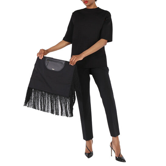 Burberry Ladies Black Fringe Leather Olympia Scarf Flat Clutch