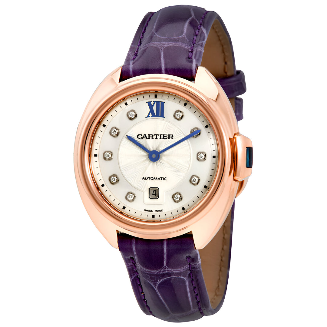 Cartier  Cle 18kt Rose Gold Automatic Flinque Sunray Dial Ladies Watch