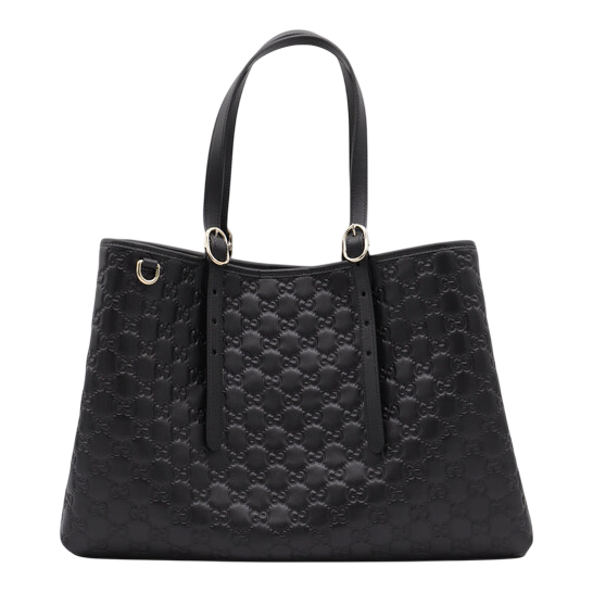 Gucci Black Leather Emblem Large Tote Bag