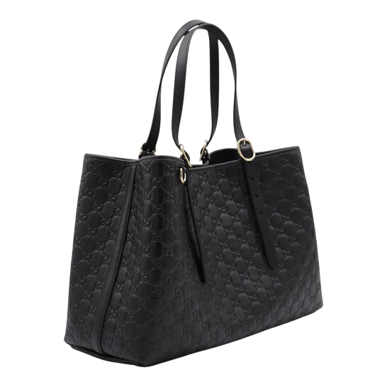 Gucci Black Leather Emblem Large Tote Bag