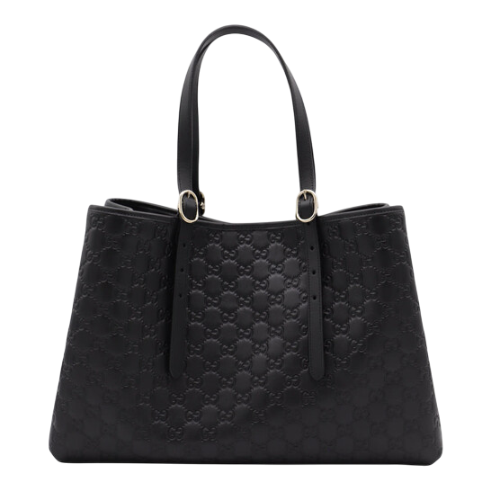 Gucci Black Leather Emblem Large Tote Bag