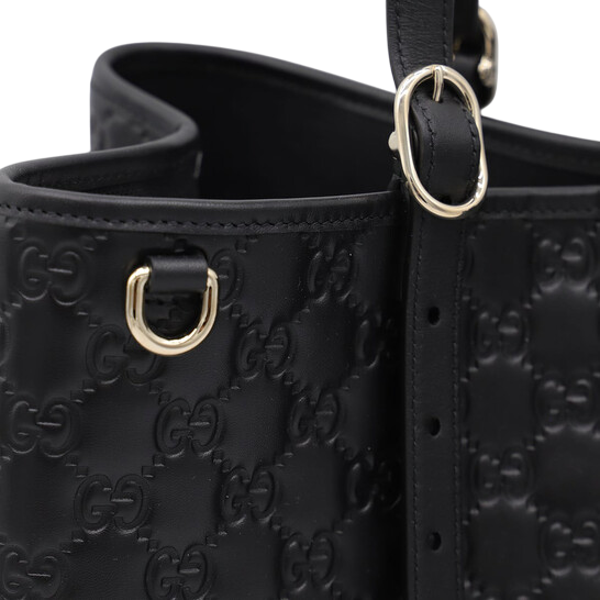 Gucci Black Leather Emblem Large Tote Bag