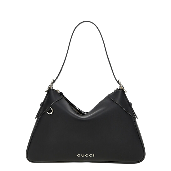 Gucci GG Emblem Shoulder Bag – Black Calfskin Leather