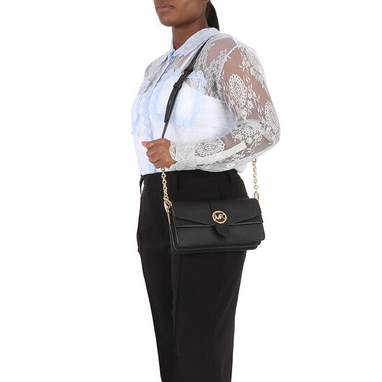 Michael Kors Ladies Greenwich Medium Saffiano Leather Shoulder Bag - Black