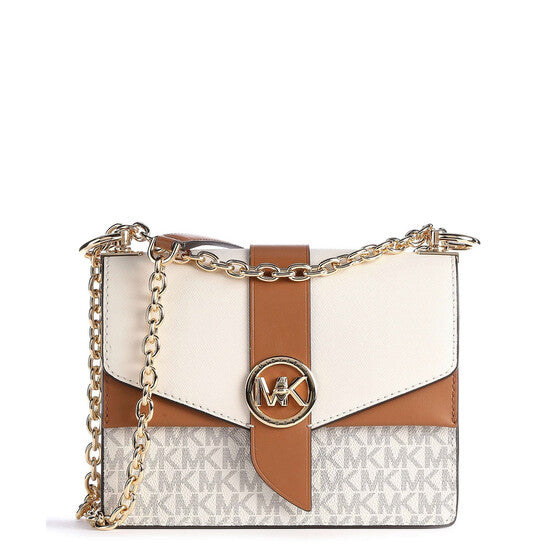 Michael Kors Ladies Greenwich Small Presbyopia Crossbody Bag - White/Acorn Brown