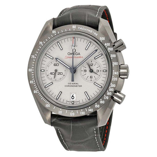 Omega Speedmaster Professional Grey Side of the Moon Chronograph Automatic Sandblasted Platinum Dial Grey Leather Men's Watch