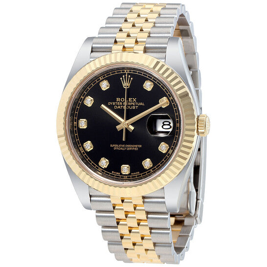 Rolex Datejust 41 Black Diamond Dial Stee and 18K Yellow Gold Jubilee Men's Watch