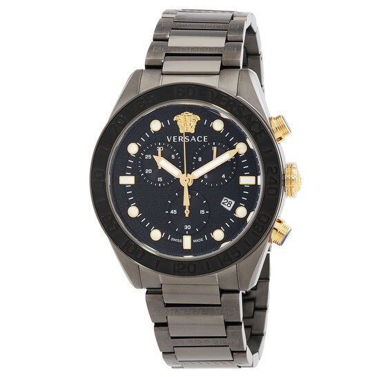 Versace Greca Dome Chronograph Quartz Black Dial Men's Watch