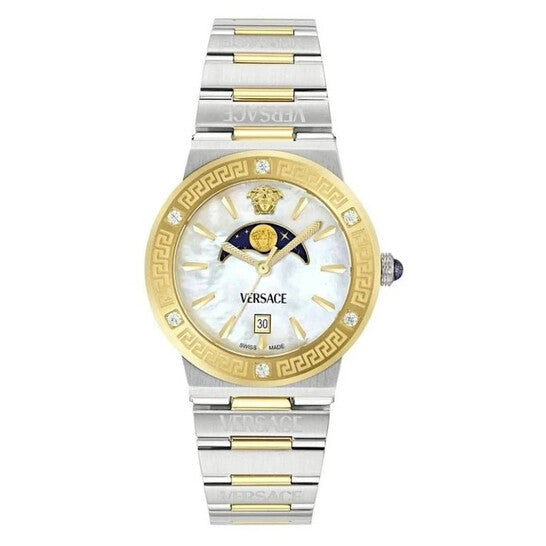 Versace Greca Logo Moonphase Quartz Mother of Pearl Dial Ladies Watch