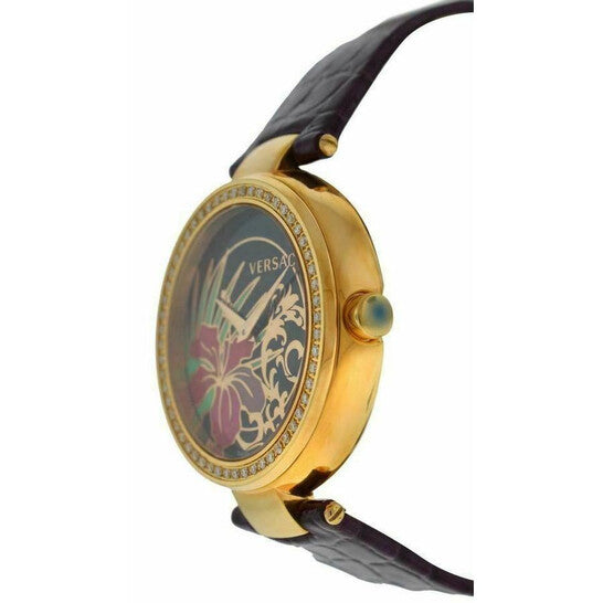 Versace Mystique Hibiscus Quartz Diamond Black Dial Ladies Watch