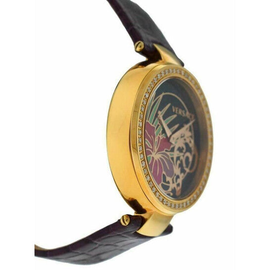 Versace Mystique Hibiscus Quartz Diamond Black Dial Ladies Watch