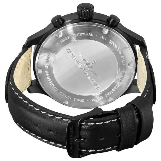 Zeno Chronograph Black Dial Black Leather Strap Men's Watch