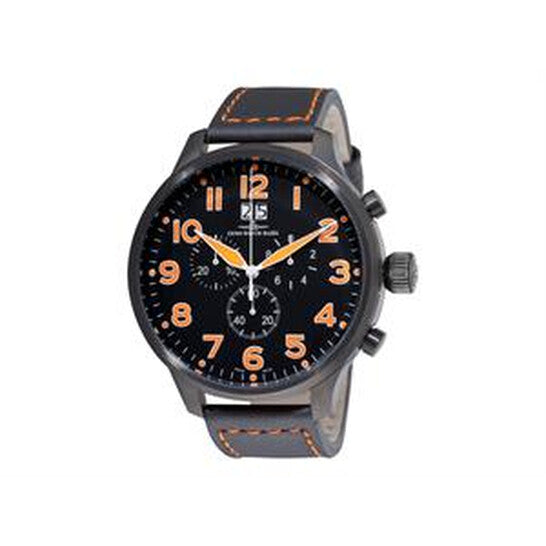 Zeno SOS Chronograph Black Dial Black Leather Strap Men's Watch
